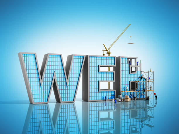 網(wǎng)頁(yè)程式開(kāi)發(fā)概念建設(shè)者正在題字 web 上藍(lán)色 3d 插圖 - 網(wǎng)站門(mén)戶(hù)搭建 個(gè)照片及圖片檔